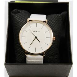 NEW KEZZIE LADIES WATCH WHITE WITH GENUINE LEATHER