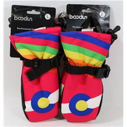 BOODUN LOT OF 2 KID/TEEN LARGE  WINTER SKI GLOVES,