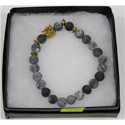 NEW! "OWL" NATURAL LAVA STONE BEADS BRACELET