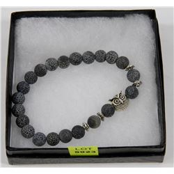 NEW! "OWL" NATURAL LAVA STONE BEADS BRACELET