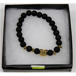 NEW! "OWL" NATURAL LAVA STONE BEADS BRACELET