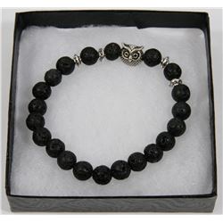 NEW! "OWL" NATURAL LAVA STONE BEADS BRACELET