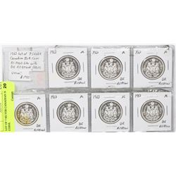 LOT OF 7 SILVER CANADIAN 50 CENT COINS.