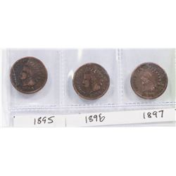 USA INDIAN HEAD PENNIES  1895  1896  1897.
