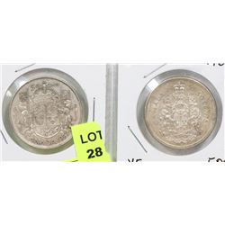 CANADIAN SILVER FIFTY CENT COINS  1952  1960.