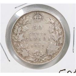 CANADIAN SILVER FIFTY CENT COIN 1919.