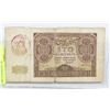 Image 1 : POLISH WWII BANK NOTE JEWISH GHETTO WARSCHAU 100