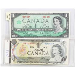 LOT OF 2 CANADIAN $1 BILLS INCL 1979 AND 1967 NO