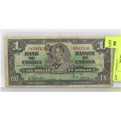 1937 BANK OF CANADA KING GEORGE VI DOLLAR BILL