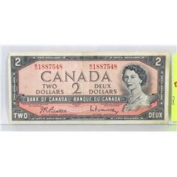 CANADIAN 1954 TWO DOLLAR BILL.