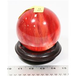 RED OPAQUE QUARTZ SPHERE ON STAND -