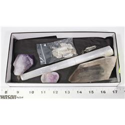 BOX W/QUARTZ STONES, HEALING STONES,