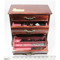 BROWN JEWELLERY BOX W/3 DRAWERS &
