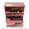 Image 1 : BROWN JEWELLERY BOX W/3 DRAWERS &