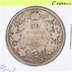 KEY DATE 1911 GV SILVER 50 CENT COIN