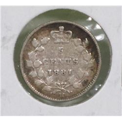 1881H QUEEN VIC SILVER 5 CENT COIN
