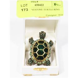 GREEN RHINESTONE TURTLE RING