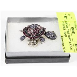 PURPLE RHINESTONE TURTLE RING WITH MOVEABLE HEAD