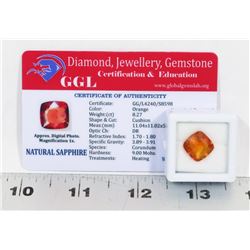 #105-NATURAL ORANGE SAPPHIRE LOOSE GEMSTONE 8.27CT