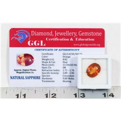 #106-NATURAL ORANGE SAPPHIRE LOOSE GEMSTONE 8.82CT