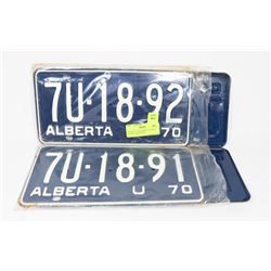 2 PAIR OF 1970 ALBERTA LICENSE PLATES, NEVER USED