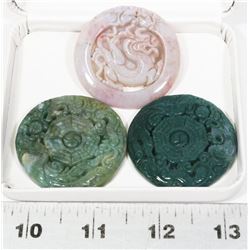 GROUP OF 3 CARVED JADE MEDALLIONS