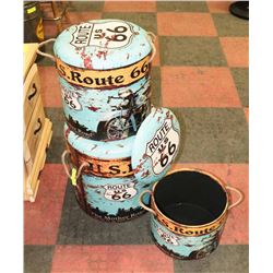 NEW 3 SHOWHOME “ROUTE 66” STORAGE STOOLS SET