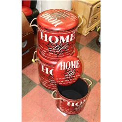 NEW 3  RED SHOWHOME “HOME”  STORAGE STOOLS SET