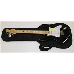 BEHRINGER BLACK ELECTRIC GUITAR WITH SOFT CASE.