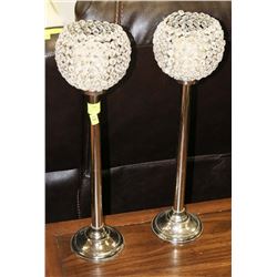 LOT OF 2 SILVER AND CRYSTAL CANDLE STICKS