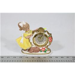 VINTAGE GERMAN CLOCK GIRL AND CAT STATUE
