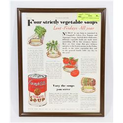FRAMED 1929 CAMPBELLS SOUP AD 10X13