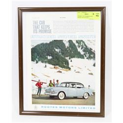 FRAMED 1961 HUMBER SUPER SNIPER CAR  AD 10X13
