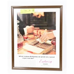 FRAMED 1961 EMBASSY CUBAN CIGARS  AD 10X13