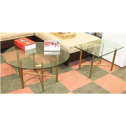 2PC GLASS & BRASS TABLE SET INCL SQUARE END TABLE