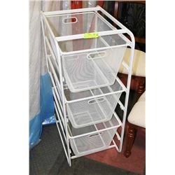 WHITE 3 BASKET FRAMED STORAGE UNIT.