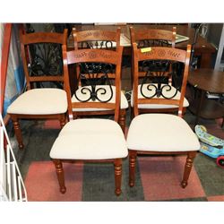 5 CARVED WOOD DINING CHAIRS WITH FABRIC SEAT &