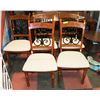 Image 1 : 5 CARVED WOOD DINING CHAIRS WITH FABRIC SEAT &