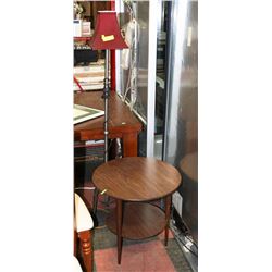 ROUND 2 TIER END TABLE (22"X22"X22") W/FLOOR LAMP.