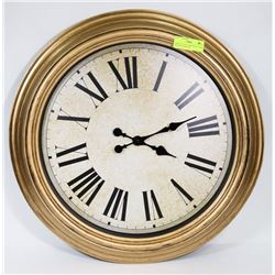 LARGE 24" GOLD TONE WALL CLOCK BATTERY OPERATED.