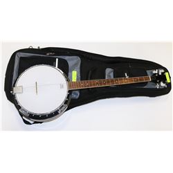 5 STRING BANJO WITH RESONATOR AND SOFT CASE.