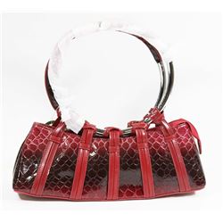 RED SNAKESKIN STYLE METAL RING HAND BAG