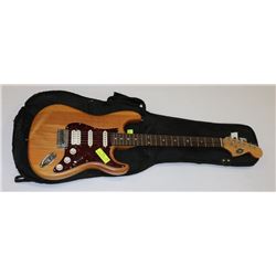 STAGG WOOD FINISH ELECTRIC GUITAR WITH SOFT CASE.
