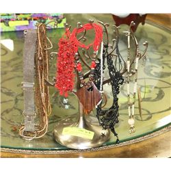 SILVER-TONE METAL JEWELLERY TREE FULL OF