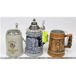 3 GERMAN BEER STEINS.