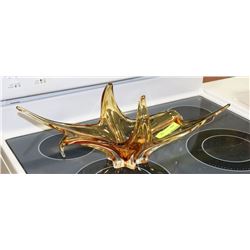 AMBER GLASS CHALET STYLE ART GLASS DISH.