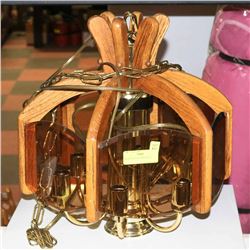 WOOD & GLASS CHANDELIER.