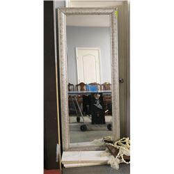 SILVER FRAMED TALL MIRROR.