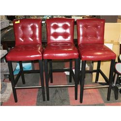 LOT OF 3 RED 29" HIGH BACK ISLAND CHAIRS.