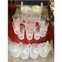 27PC PINWHEEL CRYSTAL DISHWARE INCL BEER MUGS,